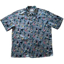 VTG 90s Reyn Spooner Hawaiian Instruments Pattern AOP Mens Sz XL Egyptian Cotton
