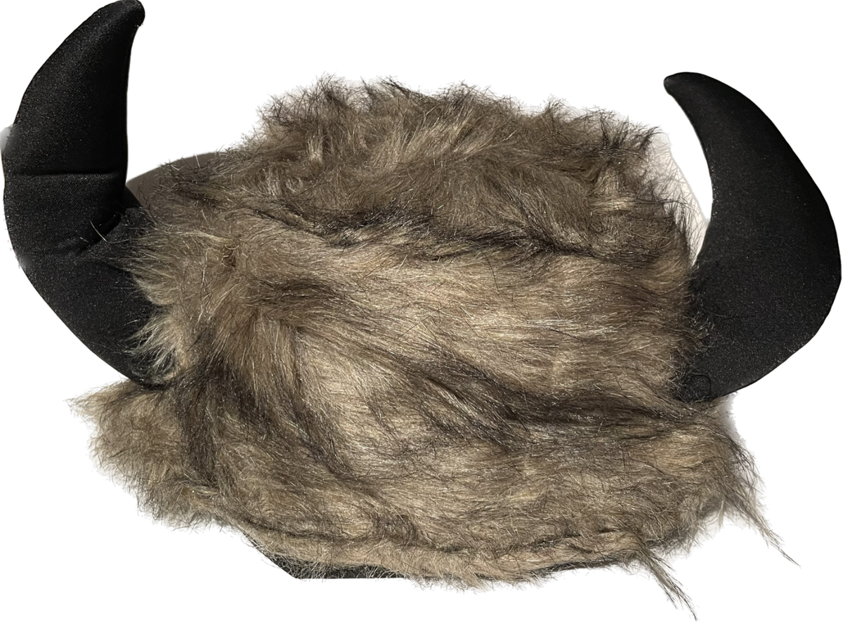 WATER BUFFALO HAT Bull Horns Fred Flintstone Lodge Costume Adult Indian  Fake Fur