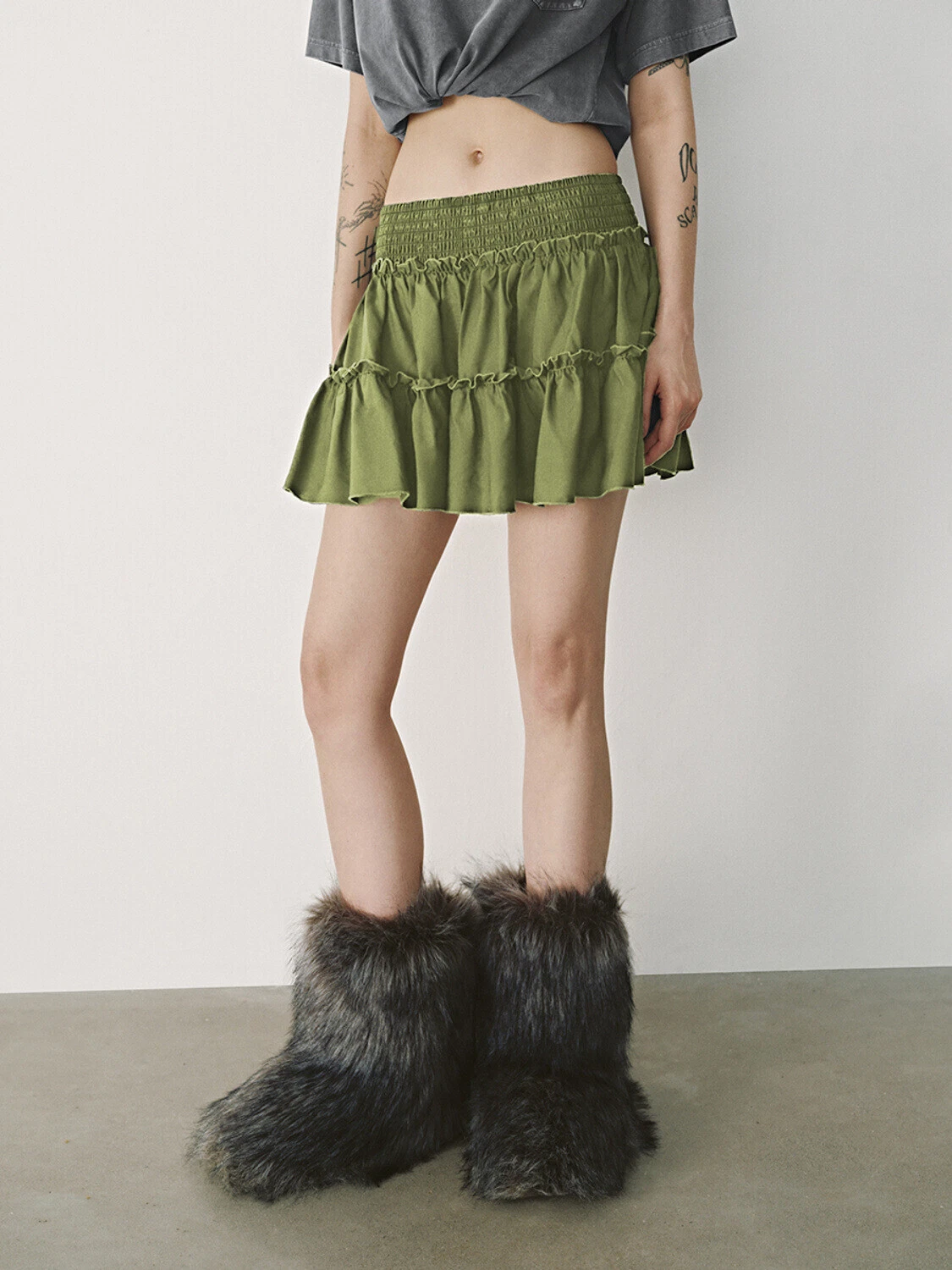 OFF WHITE Vestito estivo ragazza donna minigonne elastico vita volant pantaloncino spiaggia