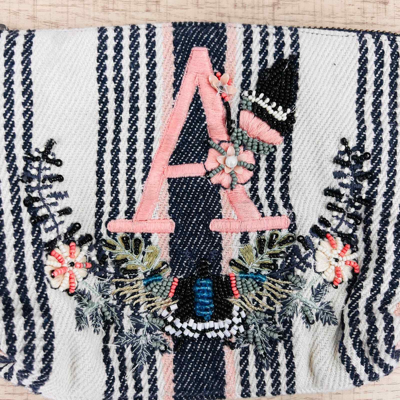 Anthropologie Beaded Embroidered Monogram Striped… - image 2