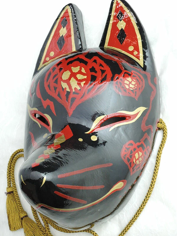 Japanese Ancient Kitsune Fox Mask -Onibi- Hand Painted Komendo Black JAPAN New - Image 4 of 4