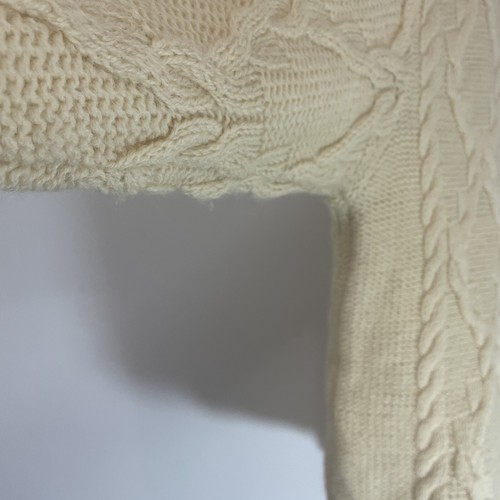 VTG Thomas Keeling 100% Wool Ivory Cable-Knit Full-Zip Heavyweight Sweater sz L - Picture 8 of 9