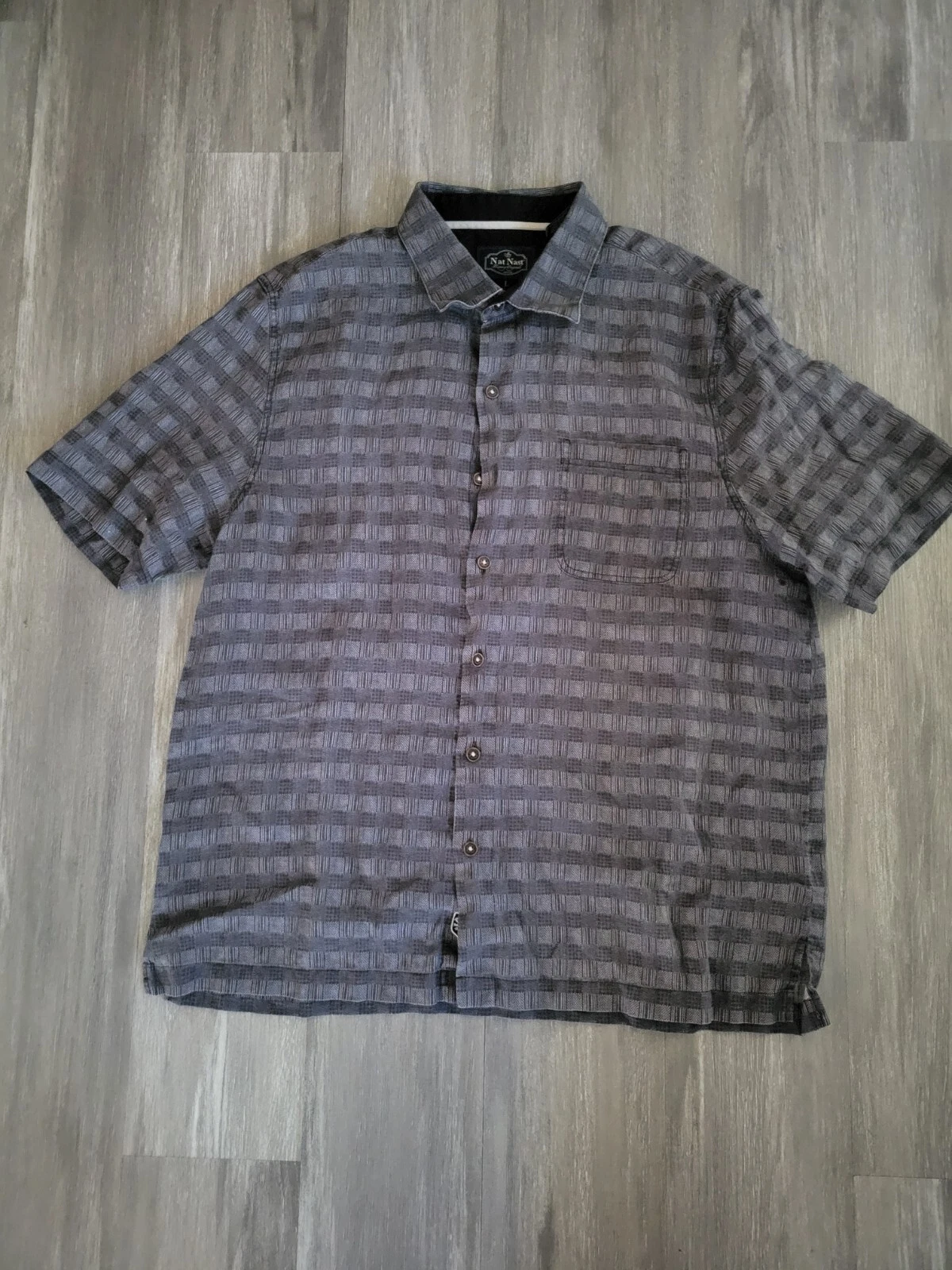 Nat Nast Luxury Originals 100% Linen Short Sleeve Button Up Shirt Mens Size L