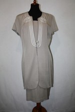 Julian Taylor Sz 12 Solid Beige Lined Sheath Dress Short Sleeve Faux Jacket