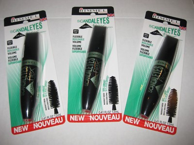 3 Rimmel London Scandal Eyes Lycra Flex Mascara color 001 Black sealed PKG 