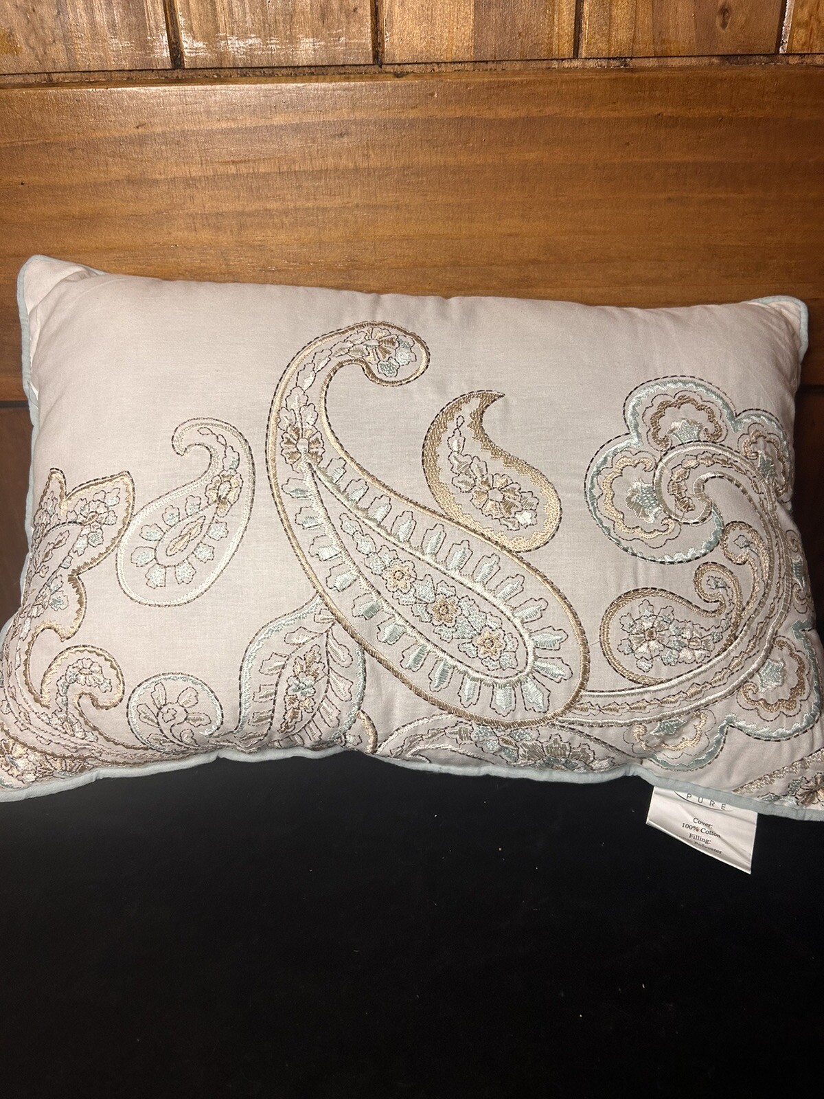 Madison Park Pure Paisley Design Pillow White/ Blue/ Gold 17” X 11”