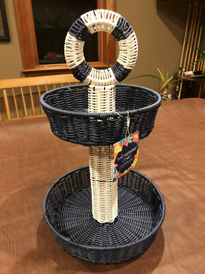 NAUTICAL RESIN WICKER 2 TIER SERVING BASKET CIROA