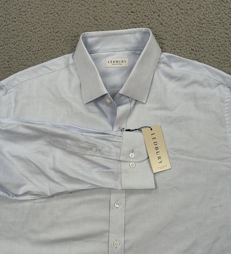 NEW Ledbury Shirtmakers Shirt Men's 18.5 Blue Long Sleeve Button Up Dress Work