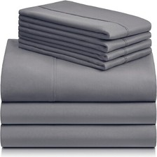 Luxclub 7 PC Split King Sheet Set, Breathable Luxury Bed Sheets Light Grey