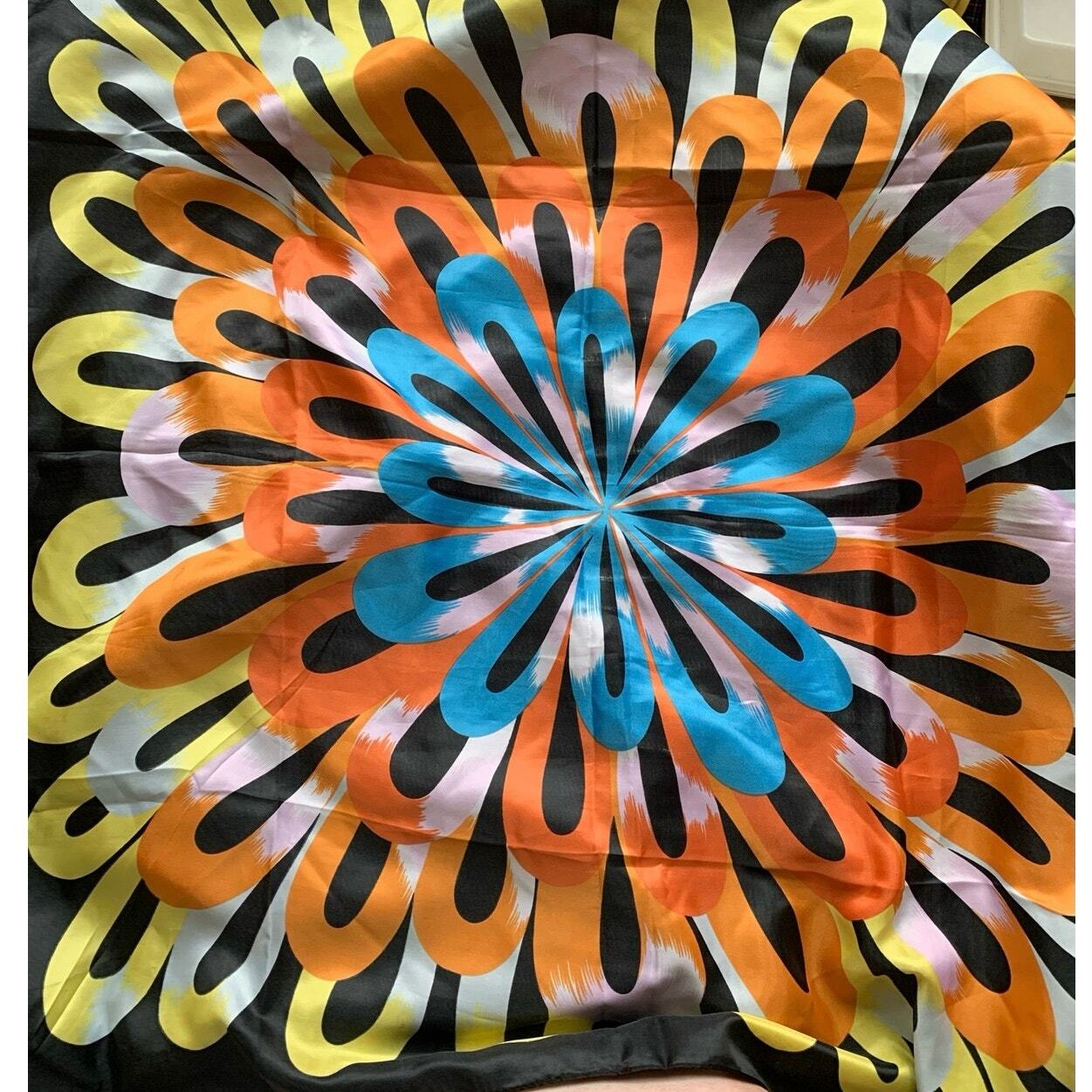 Psychedelic circular pattern satin MOSI scarf mul… - image 1