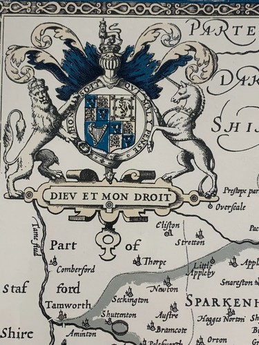 Framed Mounted Antique Map Leicestershire Hand Tinted- John Speed - Reproduction - Picture 8 of 12