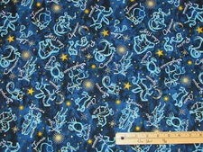 Starlight Constellations Stars Taurus Pisces Navy Cotton Fabric 1/2 Yard #1030M