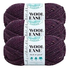  3 Pack Lion Brand Yarn 640-144U Wool-Ease Thick  Quick Bulky Yarn, Raisin