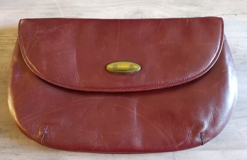 Vintage ETIENNE AIGNER Leather Clutch Bag Handbag Classic Red Oxblood *READ*