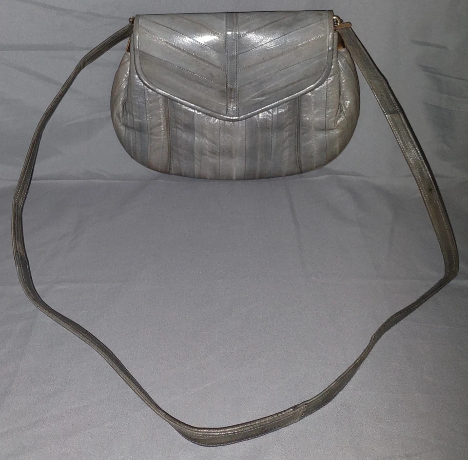 Cartera de Hombro Noche Marfil Hueso Natural Piel de Anguila Genuina Años 80 De Colección 9x7" Foto 3 de 4