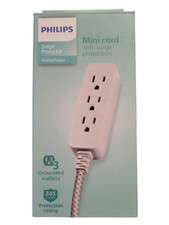 Philips 3-Outlet Surge Protector with 1 Ft. Extension Cord, Gray and White