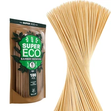 SUPER ECO 100 Pcs Natural Bamboo Skewers, 6 Inch Wooden BBQ Skewers Kabob Grill