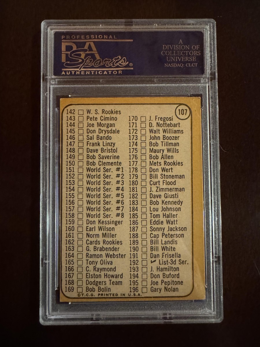 1968 Topps 2nd Series Checklist 110-196 #107 - PSA 5 EX - Tan Wide