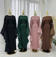 Islamic Cocktail Women Kaftan Robe Muslim Abaya Batwing Sleeve Maxi Dress Gown