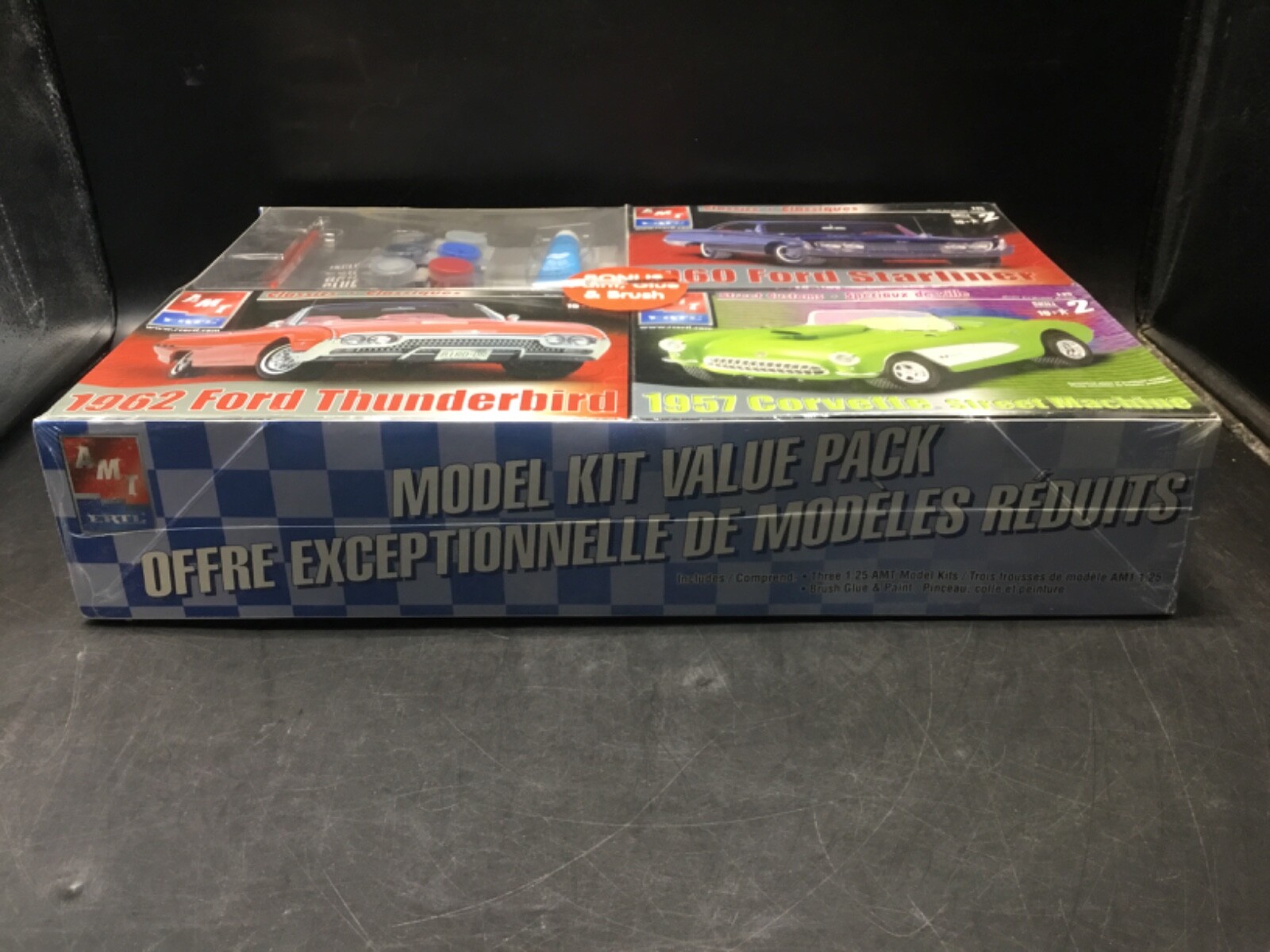 Set of (3) Model Kit Value Pack 3 125 Scale Kits + Glue & Paint [AMT