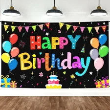 Happy Birthday Banner Backdrop Decorations Flag Outdoor 71x44 Inch,Colorful Rain