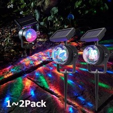 1 2Pack Solar Rotating LED Projection Light Garden Lawn Lamp Outdoor Bulb Light