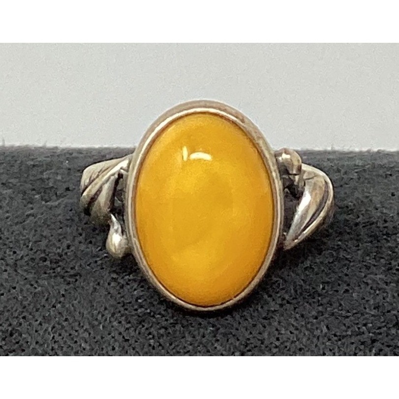 Oval Amber Sterling Silver Ring Statement Cocktai… - image 1