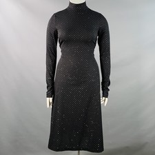 MARC JACOBS RUNWAY Size 10 Black Silver Dots Long Sleeve Bow A-Line Dress