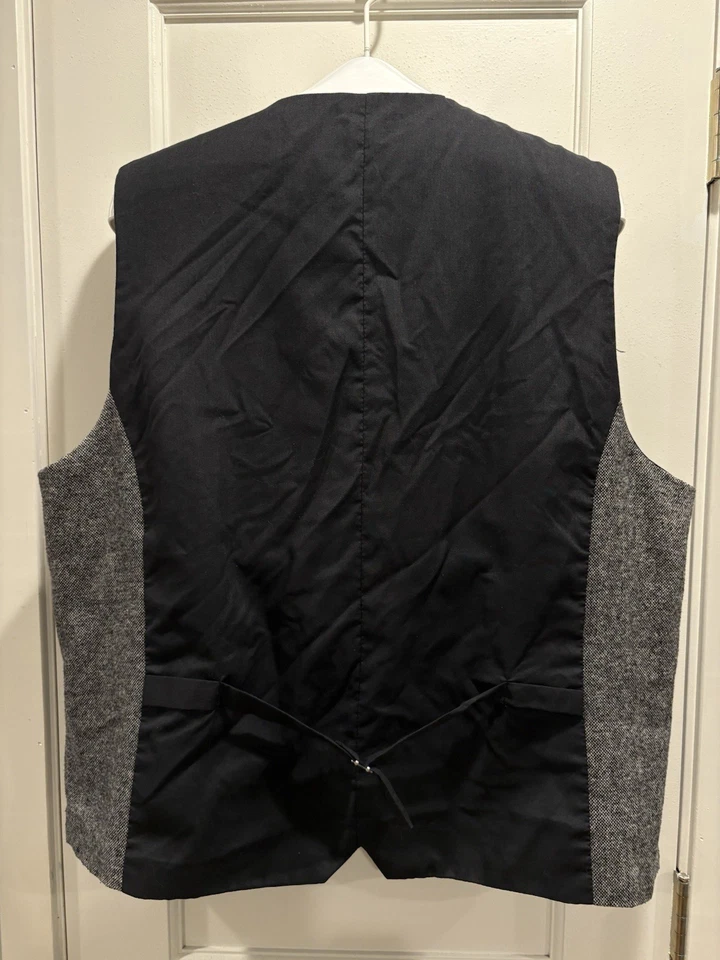 Мужской плетеный жилет Emerald Isle 4XL шерстяной сенсорный серый черный твид Великобритания 52 ЕС 62 - Изображение 2 из 4