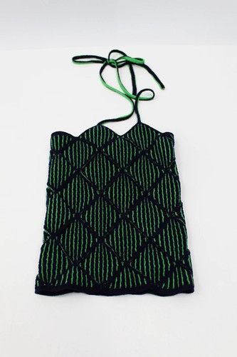 Isa Boulder Navy & Green Argyle Knit Tank Top - Halter Neck