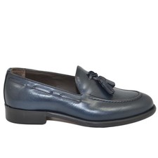 Scarpe uomo classico mocassino inglese blu dandy nappa vera pelle fondo cuoio ma