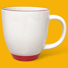 M Ware Red and White Ceramic Coffee Mug Approx. 4"