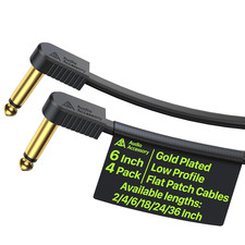Guitar Pedal Cables 6 Inch 4 Pack, Gold-Plated Ultra Compact Flat Ribbon Guitar
