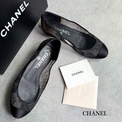 CHANEL Coco Mark Lace Ballet Flats pumps Black Women s Shoes Sz US5 EU35C w/Box