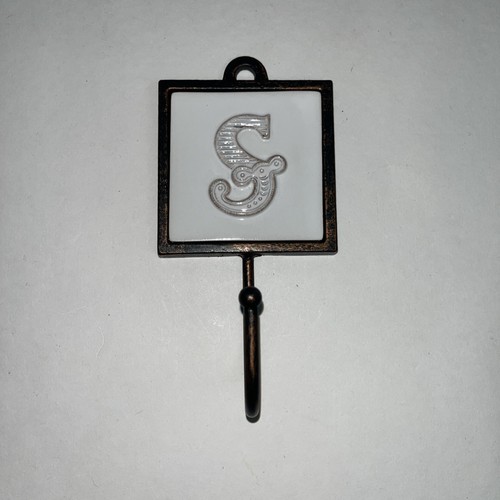 Hallmark Tile And Metal Wall Hook Initial S - Shabby Chic - Cottage Decor - Picture 1 of 5