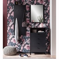 Flur Set In Schwarzmatt Spiegel Paneel Highboard GarderobenmöBel FlurmöBel