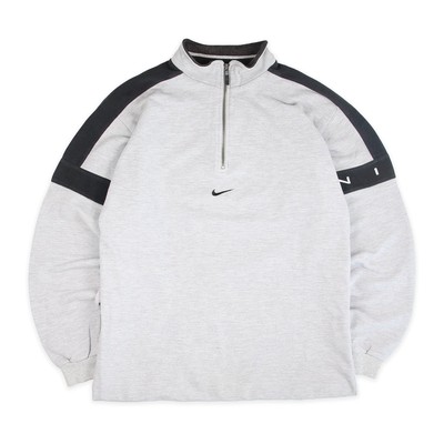 Nike Vintage Sweater Troyer Vintage Retro Center Swoosh Grau Schwarz Spellout
