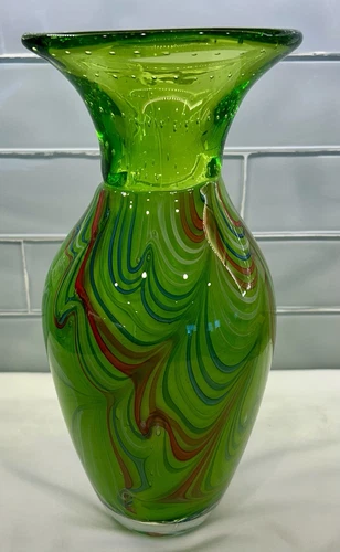 Murano Italian Blown Glass with Swirls Vase.  12” tall, 6.5 Lbs.