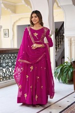 Fashionable Faux Georgette Gown Bottom With Pink Dupatta For Engagement Wear