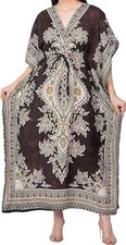 Kaftan Maxi Dress Long Size Loose Casual Boho Womens Caftan Kimono Sleeves Brown