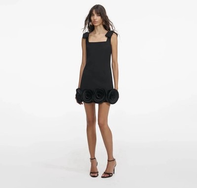 Self Portrait Crepe 3D Flower Mini Dress - Black Size 8 