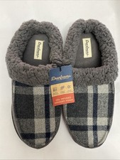 Dearfoams Slippers Men's 6-7 Gray Cozy Comfort Plaid Memory Foam Indoor/Outdoor