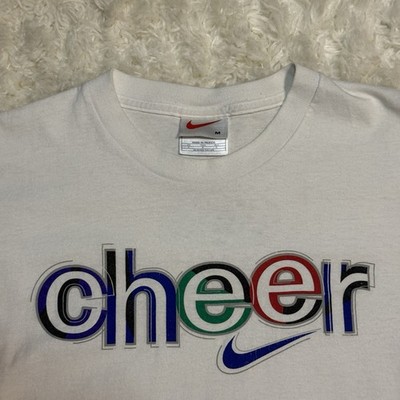 VTG Vintage 90s White Tag Nike UCA Cheerleading Tee Size M White With Back Hit