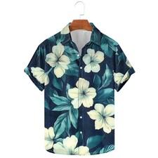 Men Funny Hawaiian Shirt Short Sleeve Big Tall Casual Flower Print Beach