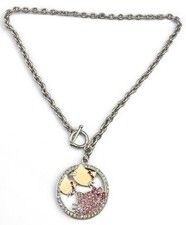 Hello Kitty Toggle Necklace Rhinestones Silver Tone