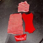 Mattel - Vintage Barbie Doll’s Red Swimsuit Cover top  + Handbag striped