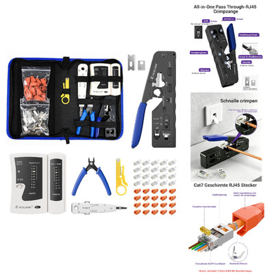 Vcelink RJ45 Crimpzange Set mit LSA, 20x Netzwerkstecker Cat7 Cat6a, Zubehör