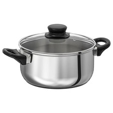 IKEA Stainless Steel Cooking Pot with Glass Lid 2.8L Induction Safe Caserole Pan