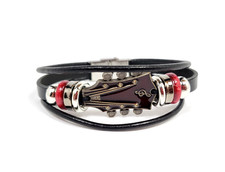 Unbranded Guitar Music Fashion Adult Mens Black Leather Bracelet Wristband