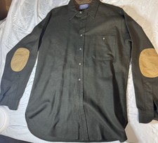 Pendleton Flannel Shirt Mens Large 100 Wool Elbow Patches Green
